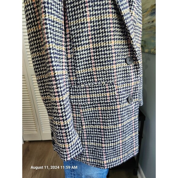 Old Navy Wool Blend Houndstooth Plaid Jacket Black White Navy Pink Medium - Picture 3 of 7